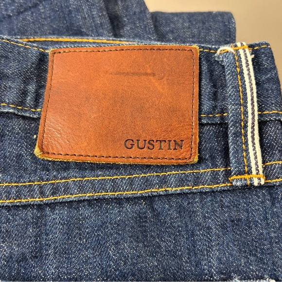 Gustin Straight Selvedge Raw Denim Jeans Mens 34x32 Dark Indigo - Picture 6 of 10